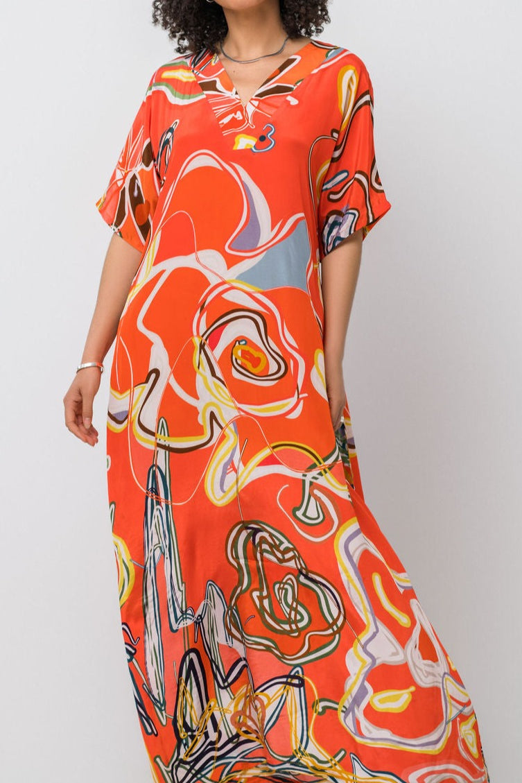 Claire Sower - Bespoke Luxury Fashion - Liz Kaftan Dress Tangerine Dream