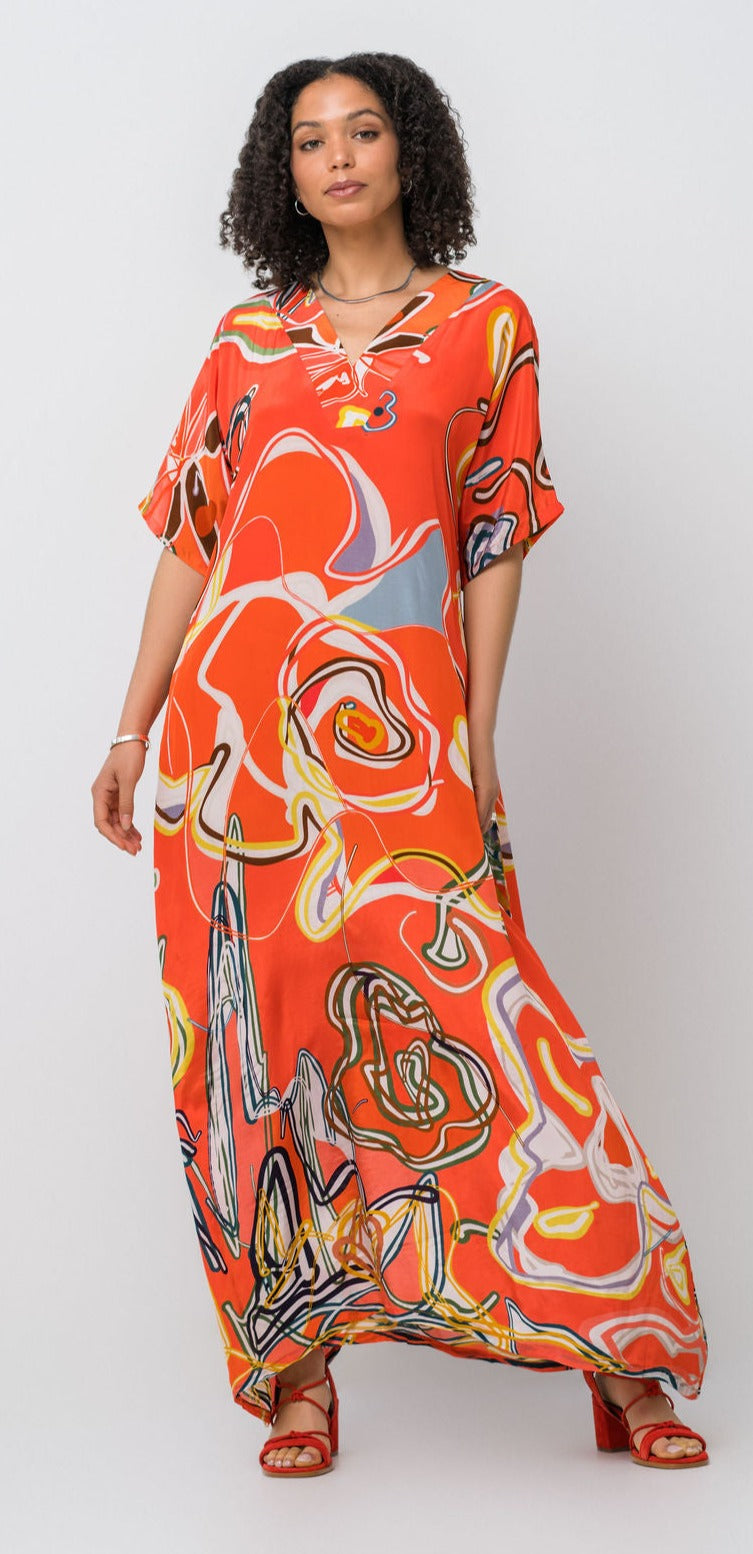 Claire Sower - Bespoke Luxury Fashion - Liz Kaftan Dress Tangerine Dream