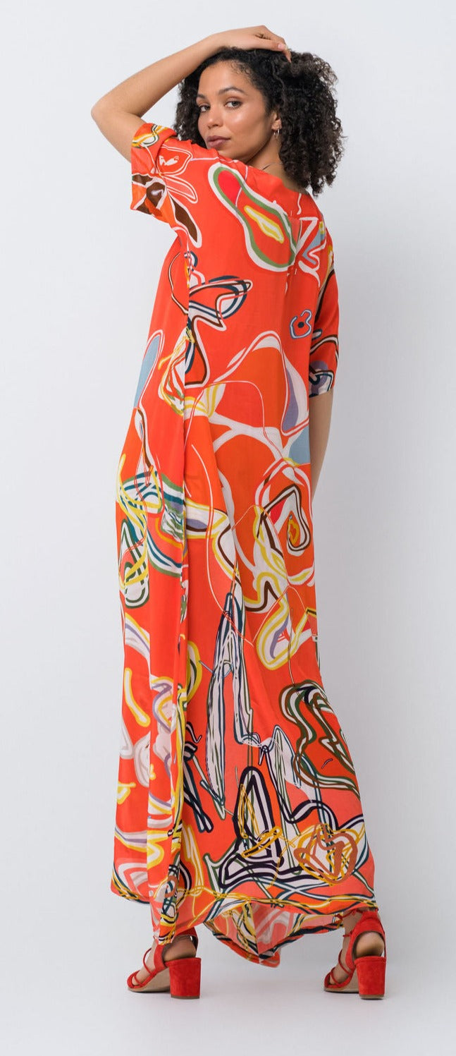 Claire Sower - Bespoke Luxury Fashion - Liz Kaftan Dress Tangerine Dream