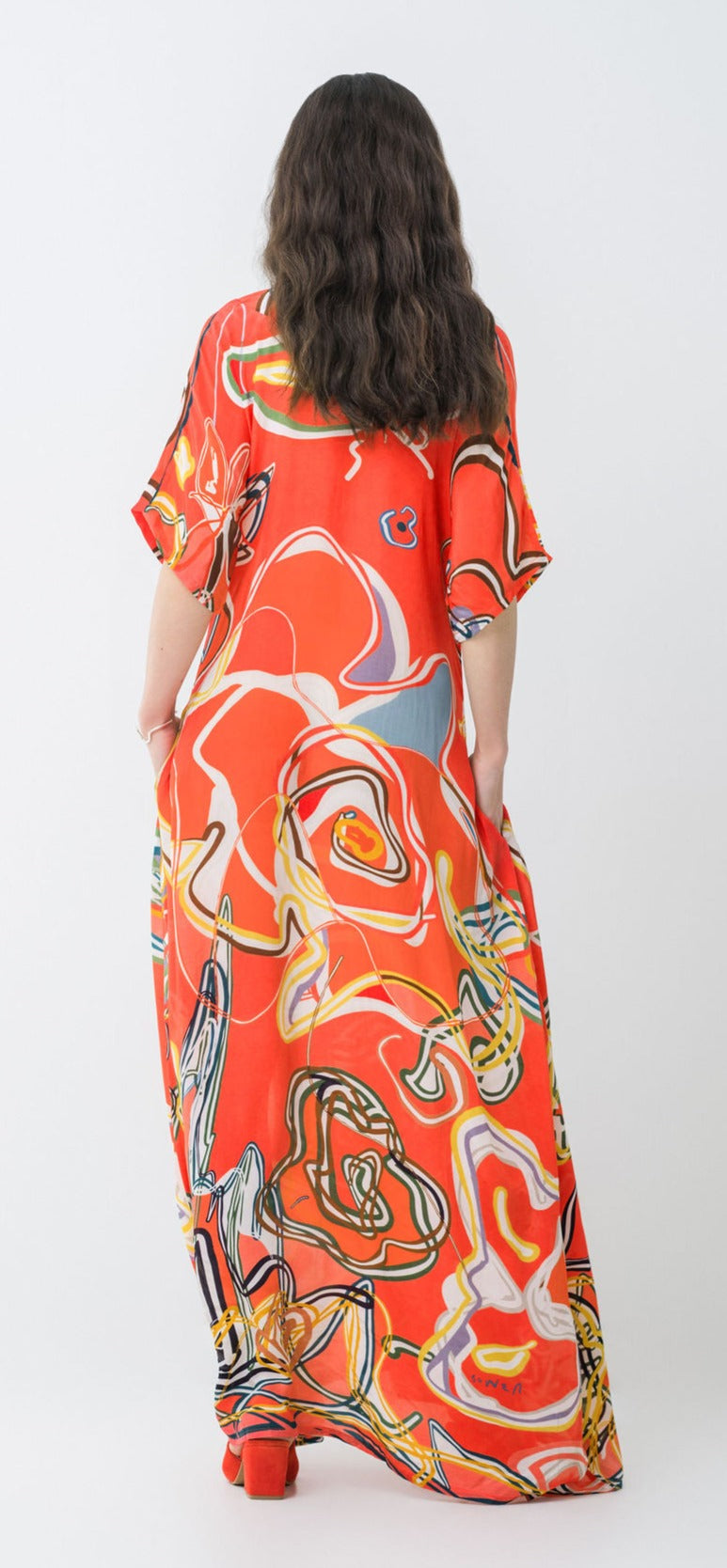 Claire Sower - Bespoke Luxury Fashion - Liz Kaftan Dress Tangerine Dream